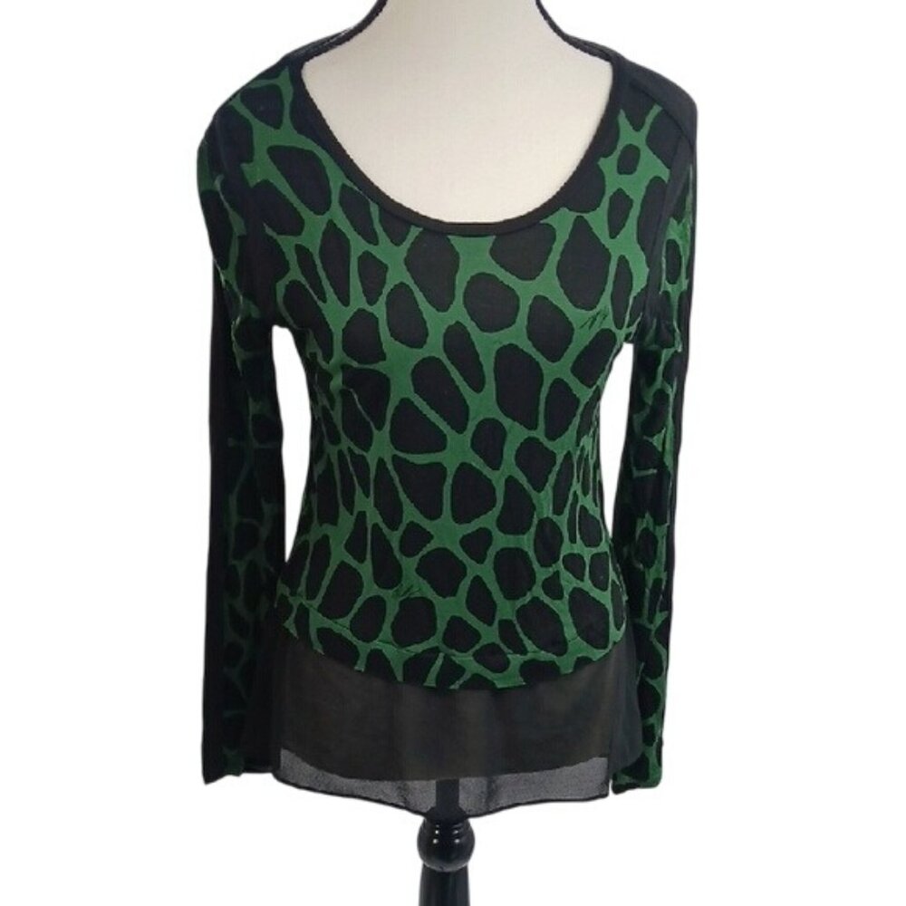 Michael Kors Blouse Womens Size S Long Sleeve Green Black Animal Print